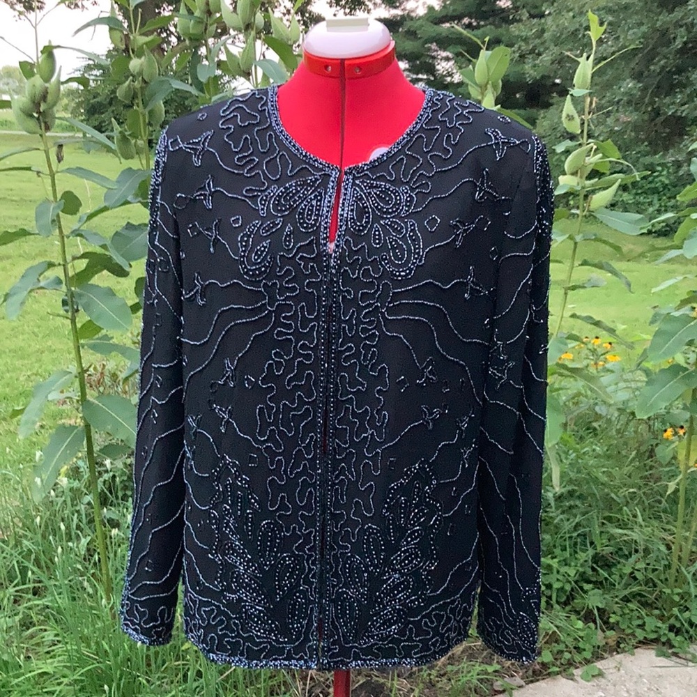 NWT sz PXL vintage JMD black beaded jacket